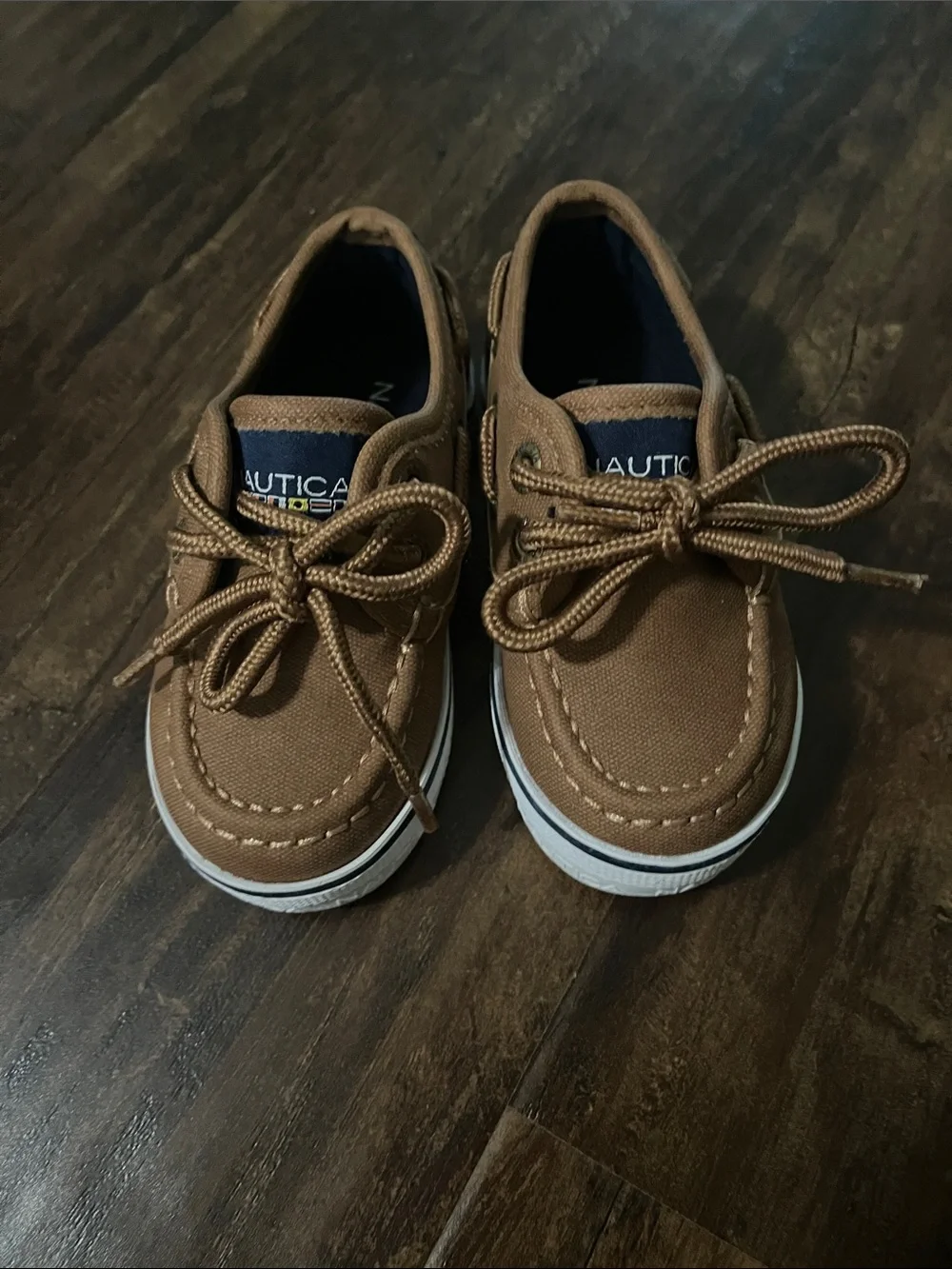 Nautica Kids Brown Canvas Moccasins with White Trim